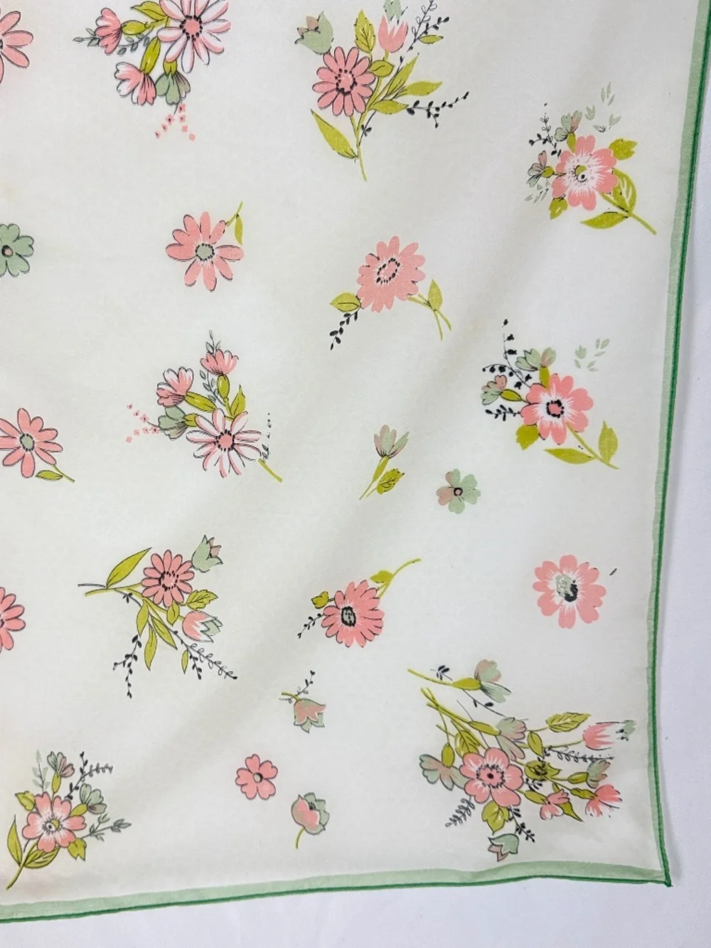 Vintage Glentex Nylon Chiffon Scarf 27in Square Peach Daisies on Off White Japan